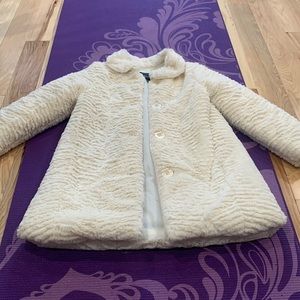 Soft white fluffy, three quarter length sleeves, dressy button down jacket